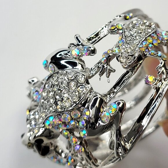 Silver Rhinestone Frog Lovers Cuff Bracelet - Picture 11 of 16